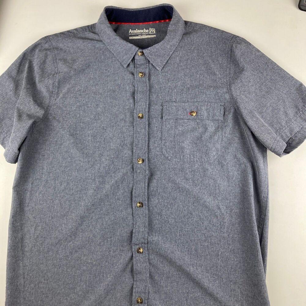 Avalanche Short Sleeve Button Down Shirt Mens Large Gray Chambray